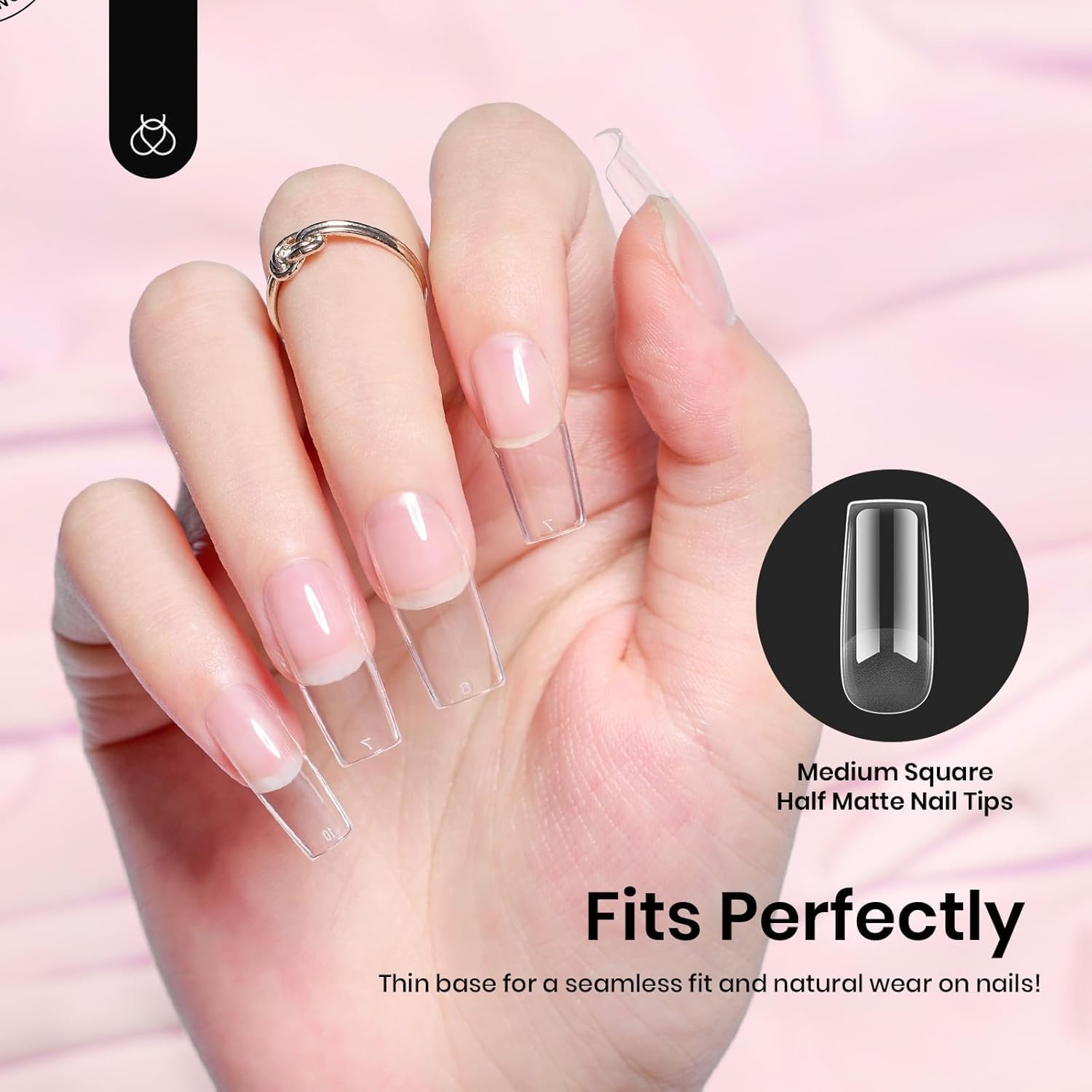 Beetles Nail Tips Medium Square 576Pcs 12 Sizes Pre-Etched Soft Acrylic Tips