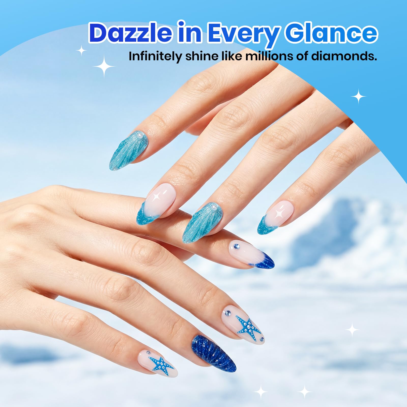 Glacier Diamond | 6 Colors Blue Gel Polish Set Glitter Nails