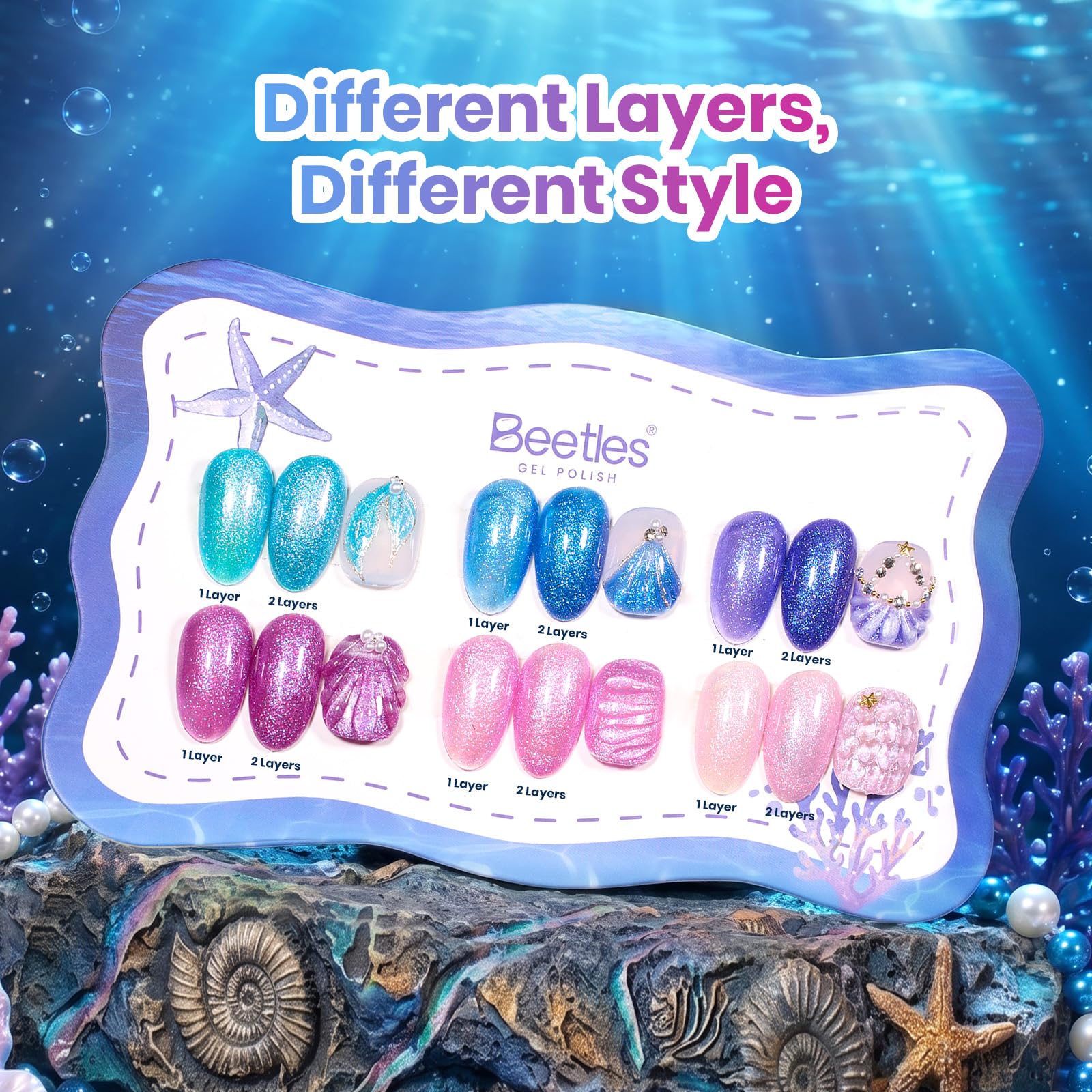 Beetles Siren Scale Glitter 6 Colors Gel Nail Polish Set 9ml With Rhinestones & Swatch Card