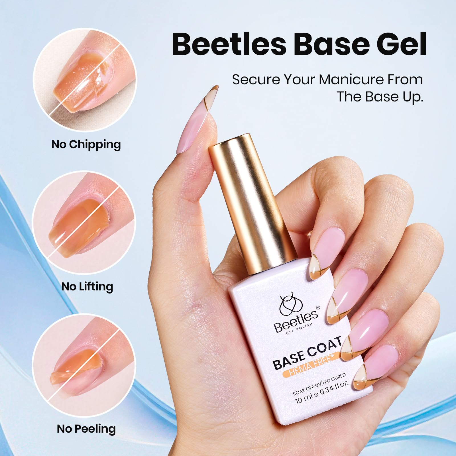 Beetles 6 Pcs Hema-Free Protein Nail Prep Dehydrator & Primer with Matte and Glitter Gel Top Coat and Base Set