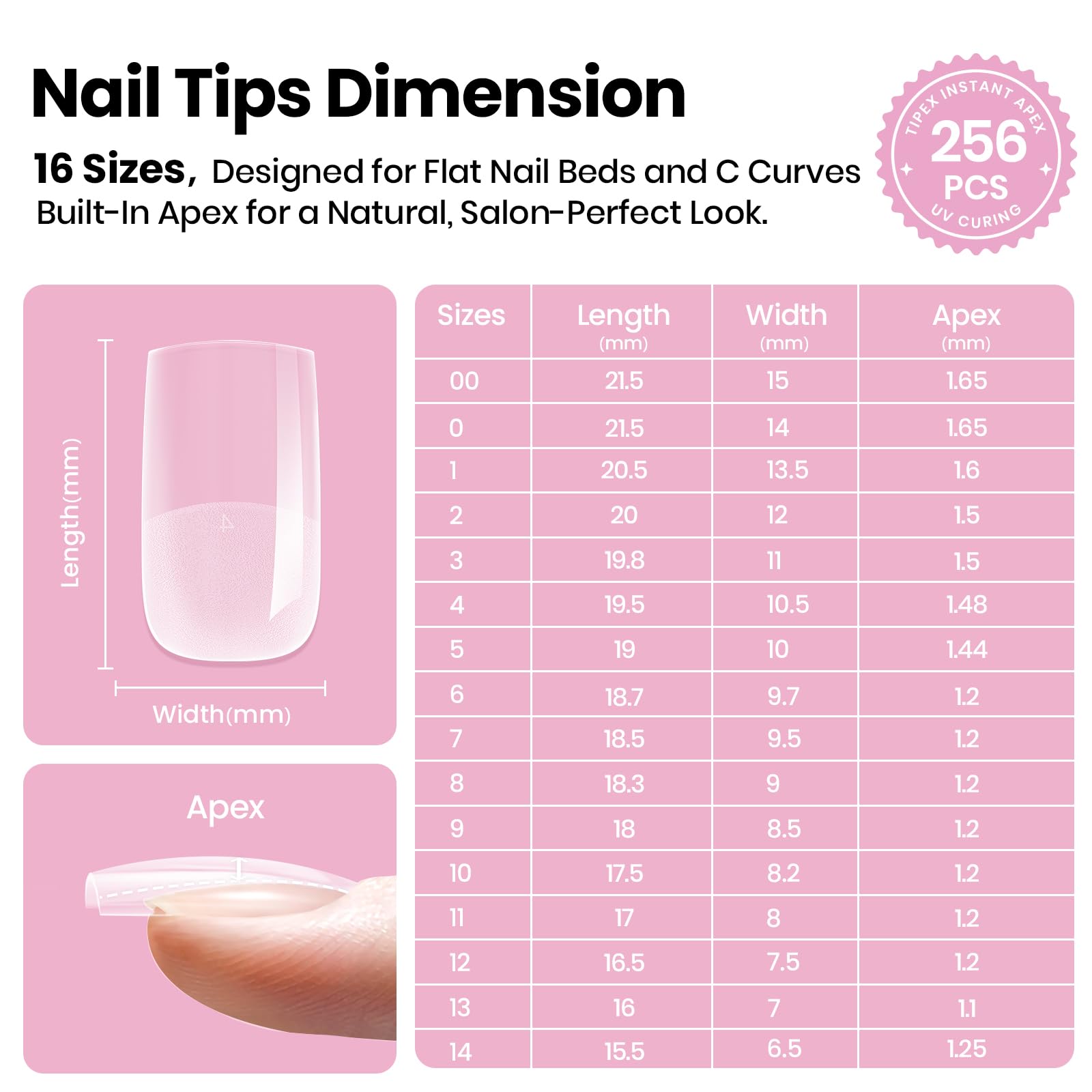 Beetles Tipex Lite Apex Nail Tips - Square Short 256pcs 16 Sizes