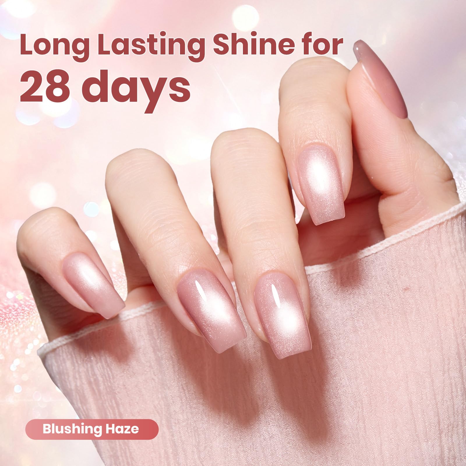 Beetles Blushing Haze Pink Cat Eye Gel Nail Polish 15ML Glitter Gel Polish Magnetic Translucent Glassy Effect