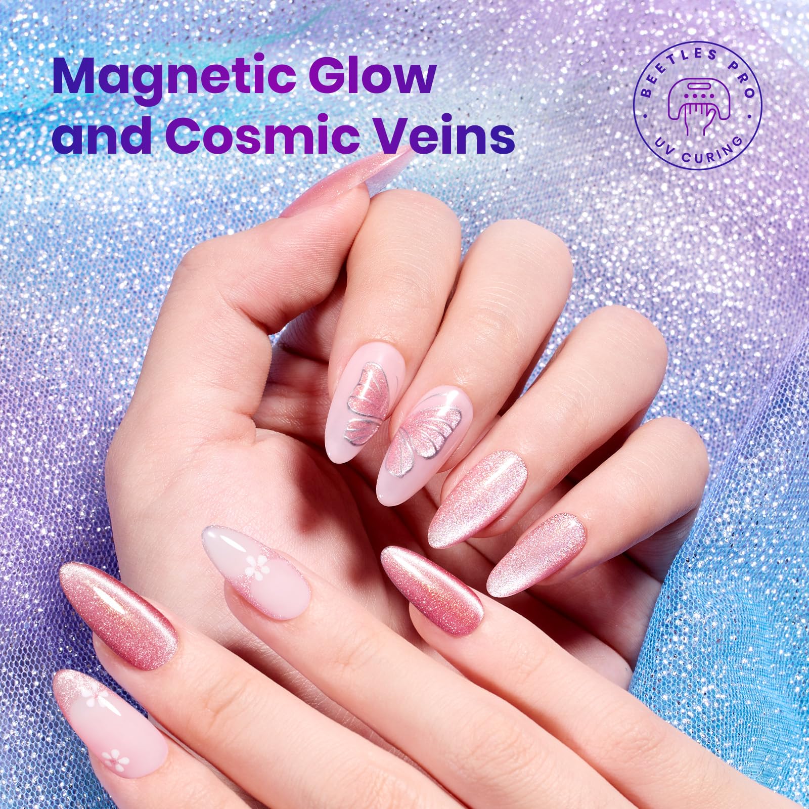 Beetles Gel Nail Polish Summer Nails Stardust Whisper 6 Colors 15ML Pink Blue Purple Cat Eye Glitter Velvet Gel Magnet