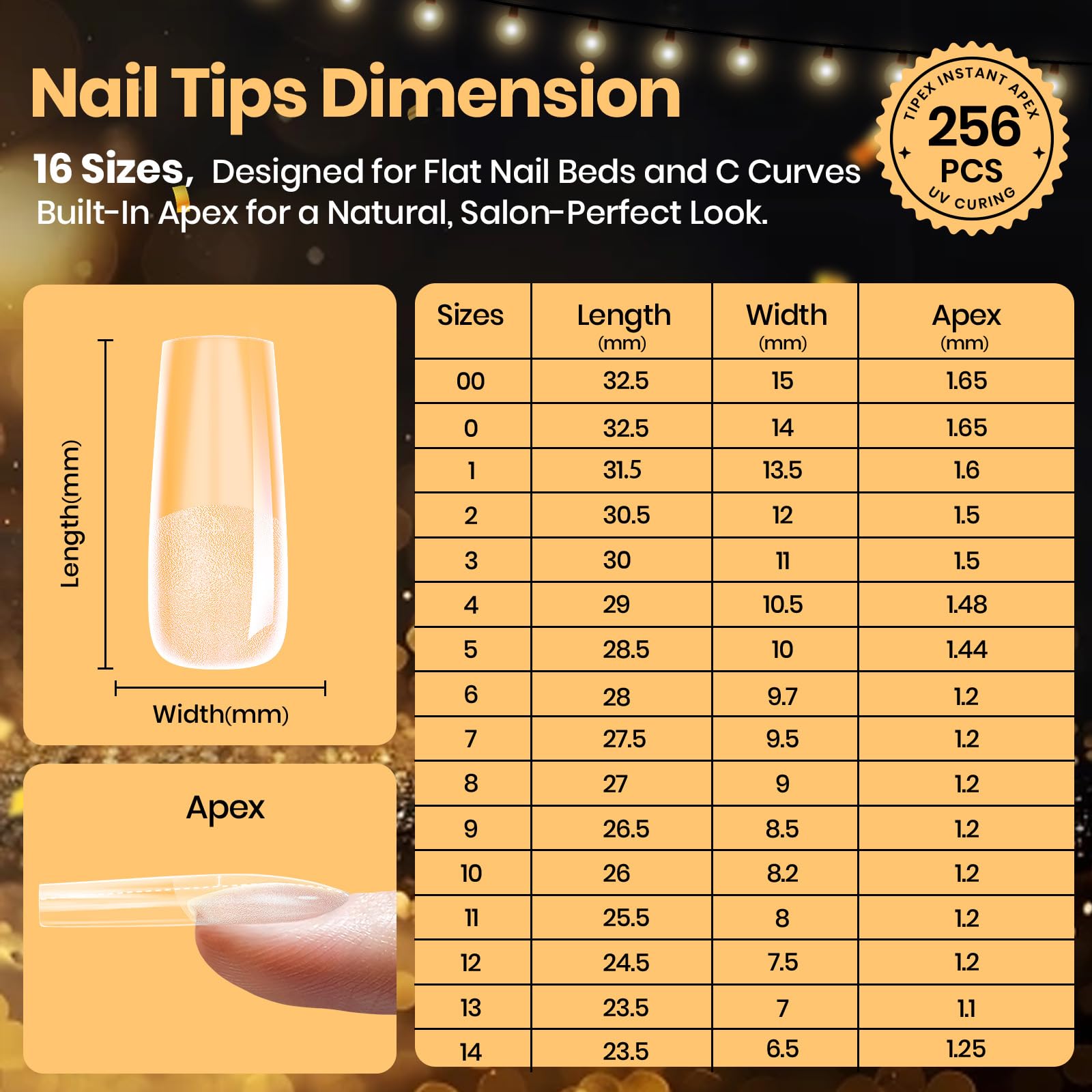 Beetles Tipex Lite Apex Nail Tips - Square Long 256pcs 16 Sizes