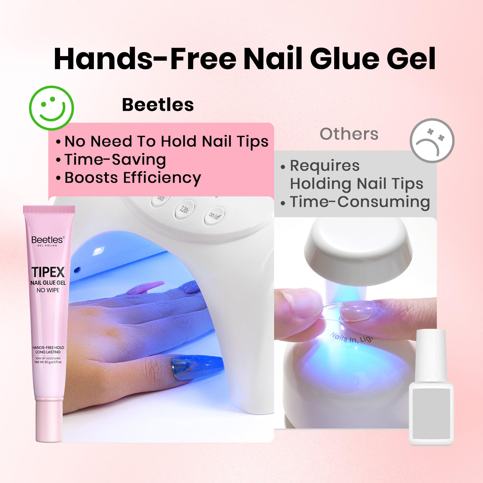 Beetles 20g Tipex Nail Glue Gel, No Wipe & No-Need-to-Hold, Designed for Tipex Instant Apex Nail Tips
