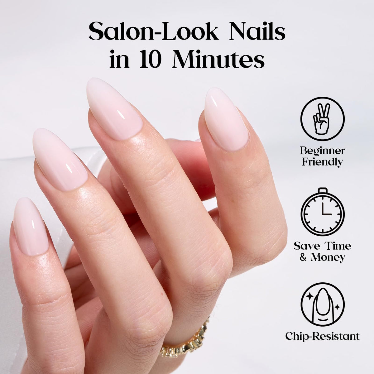 Beetles Milky Pink Press On Nails Short Almond Gel Painted Soft Nails Gel