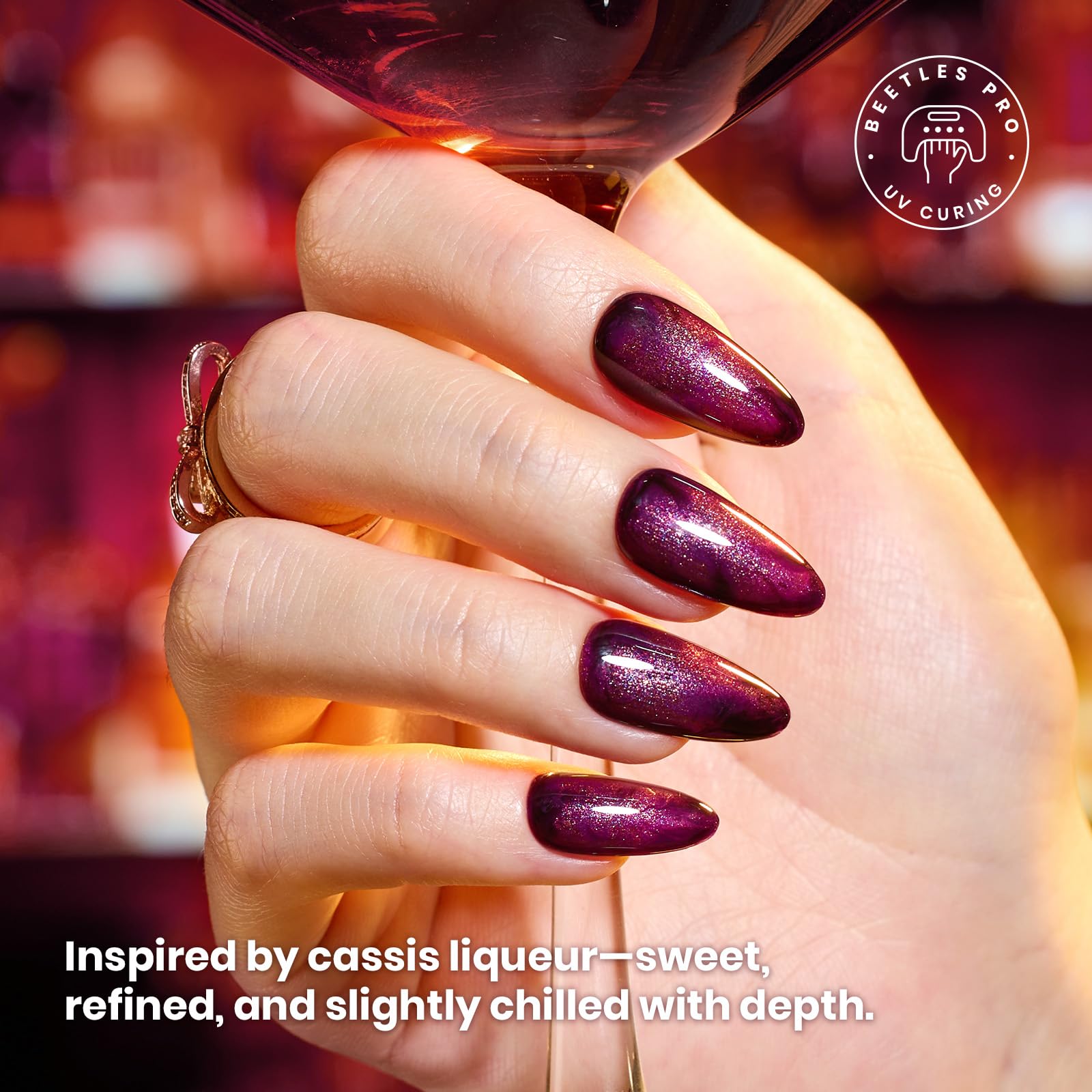 Beetles Purple Gel Polish Set - Cassis Night Collection HEMA-Free - 6 Colors 15ml Dark Purple Glitter Shimmer Color Nails