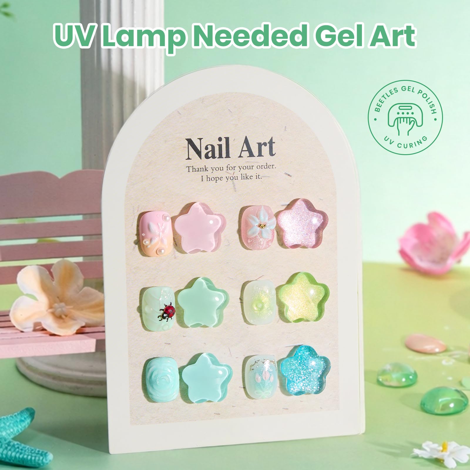 Beetles Hema Free Gel Polish Set, 15 ML 6 Colors Pastel Cat Eye Pink Green Blue Glitter Gel Nail Polish Kit Soak Off UV Nail Art DIY at Home Salon Spring Summer Easter Gift for Women
