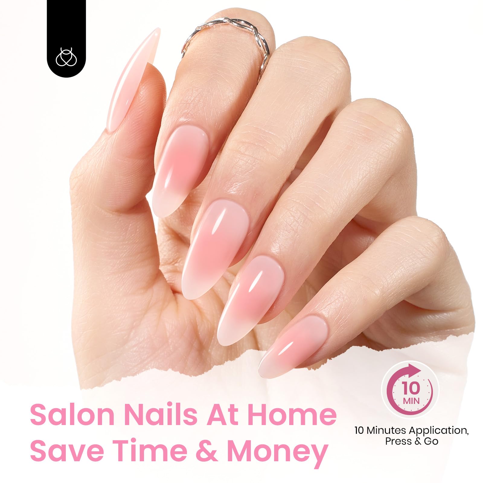 Blush Rose | Beetles X PRESS BARE Press On Nails Medium Almond Blush Pink (15 Sizes-30Pcs)