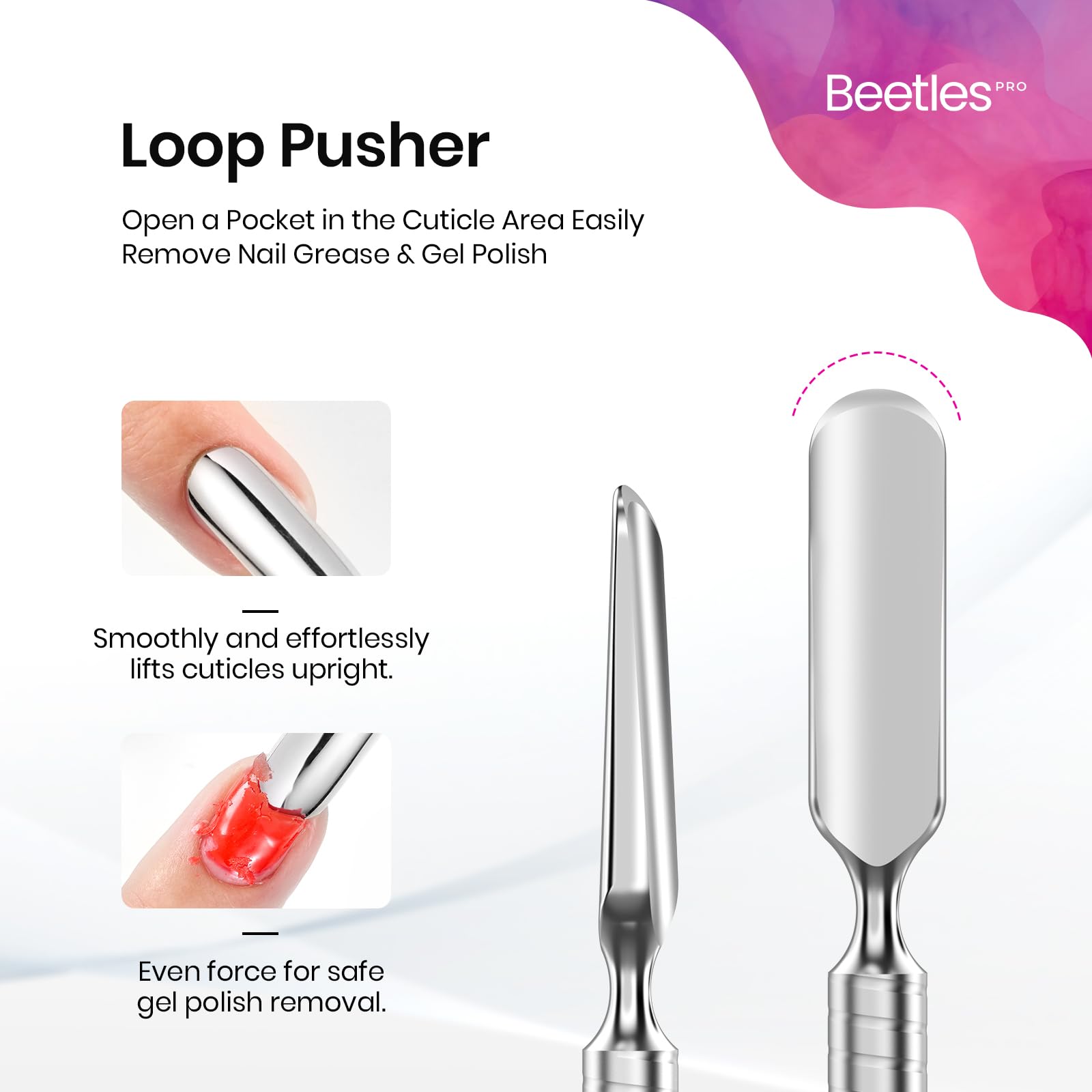 Loop Pusher 23mm + Beveled Pusher 9mm Beetles Cuticle Nippers Professional Trimmer