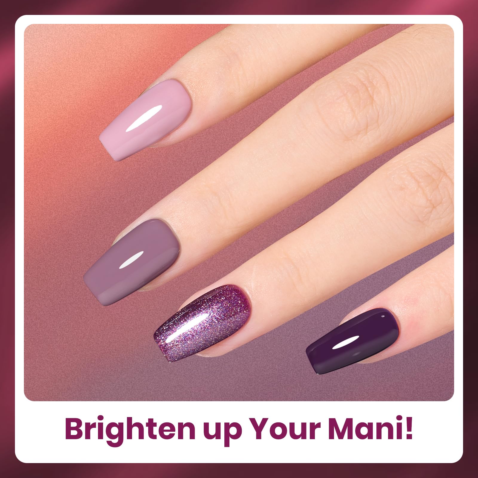 Beetles Purple Gel Nail Polish Set 6 Colors Muse of Midnight Deep Dark Light Purple Glitter Cat Eye