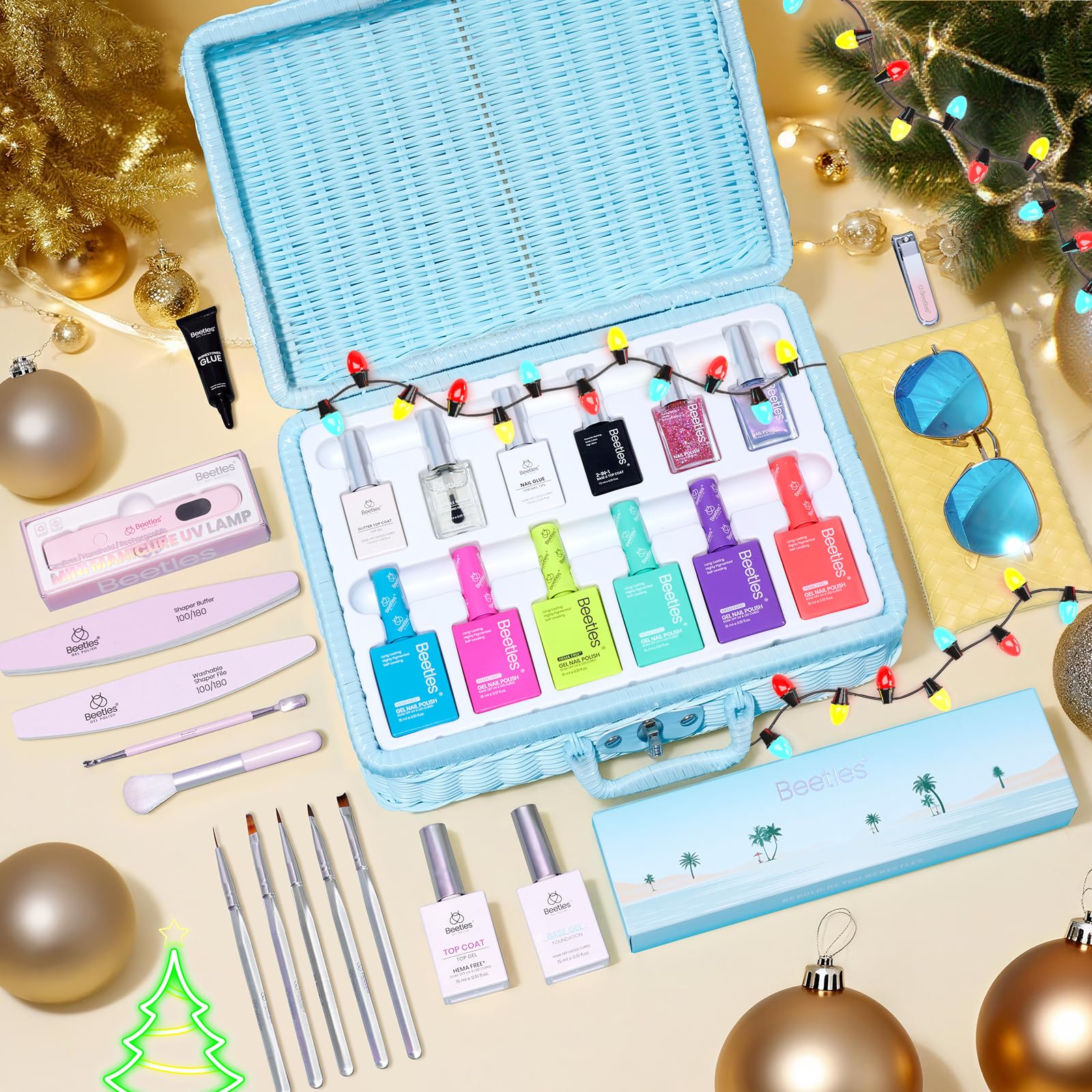 Beetles Christmas Gel Nail Polish Set with Mini LED Nail Lamp Colorful Bottle Nail Salon DIY Gift Basket