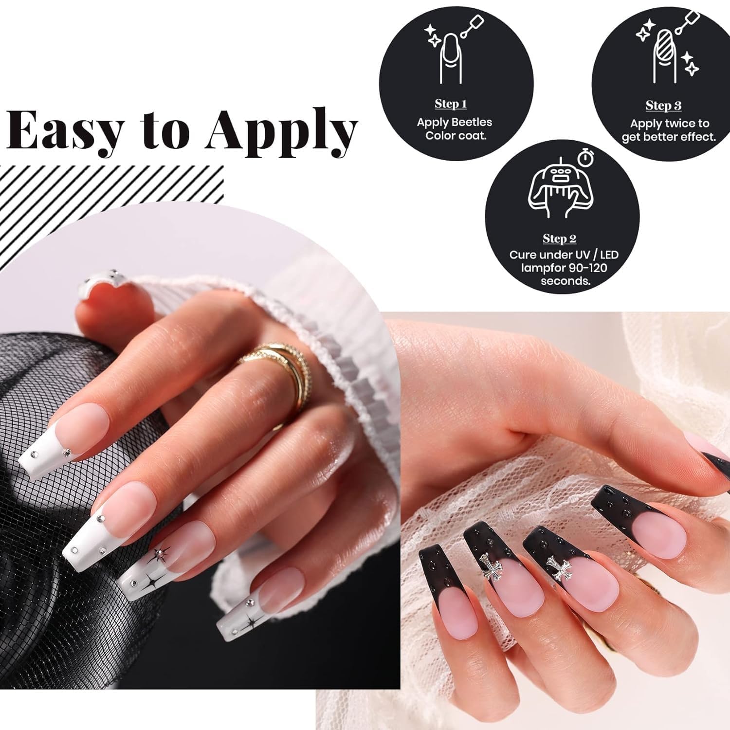 Black White Colors - 4Pcs White Black Gel Polish Set with No Wipe Top&Base Coat Nail Polish Set