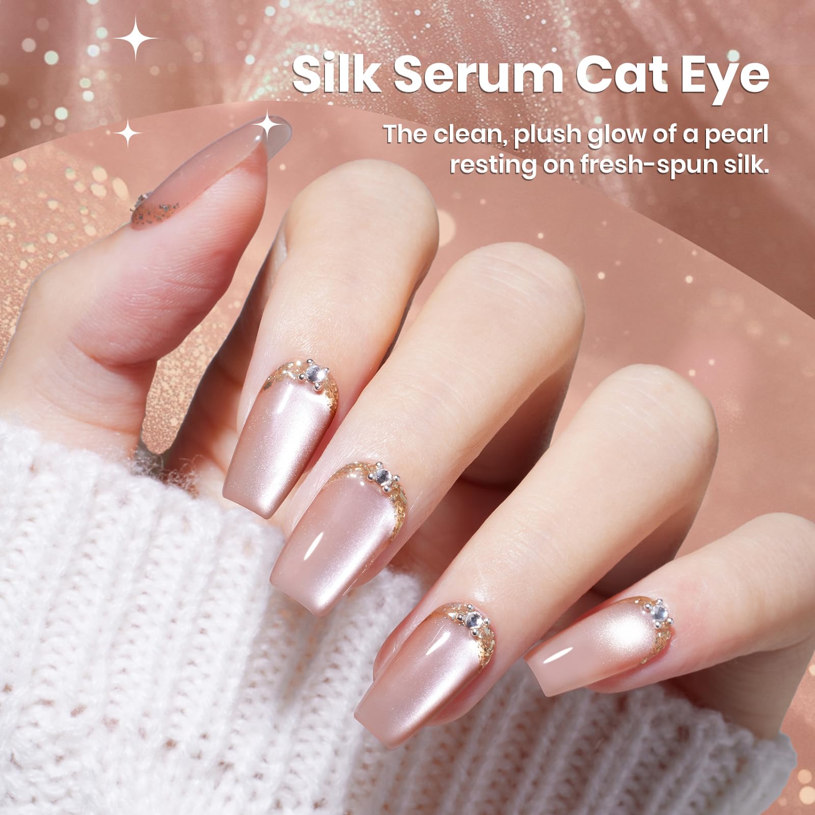 Beetles Silk Serum Nude HEMA FREE Cat Eye Gel Nail Polish - 15ML Glitter Gel Polish