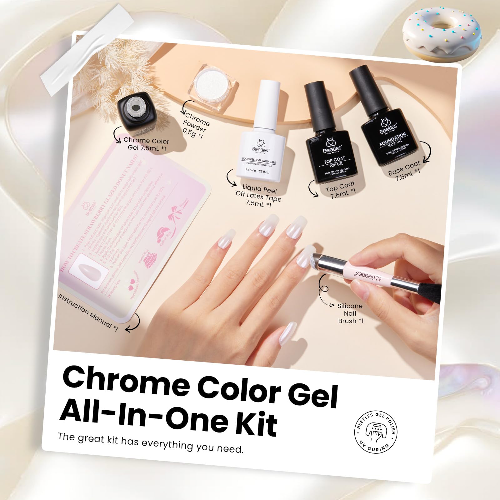 Milky White Gel Polish|7.5ml Beetles White Chrome Nail Powder Gel Polish Glitter