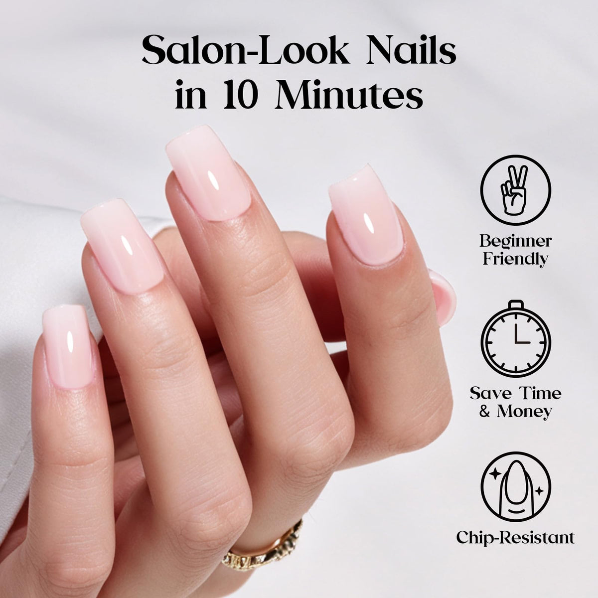 Beetles Milky Pink Press On Nails Short Squoval Gel Painted Soft Nails