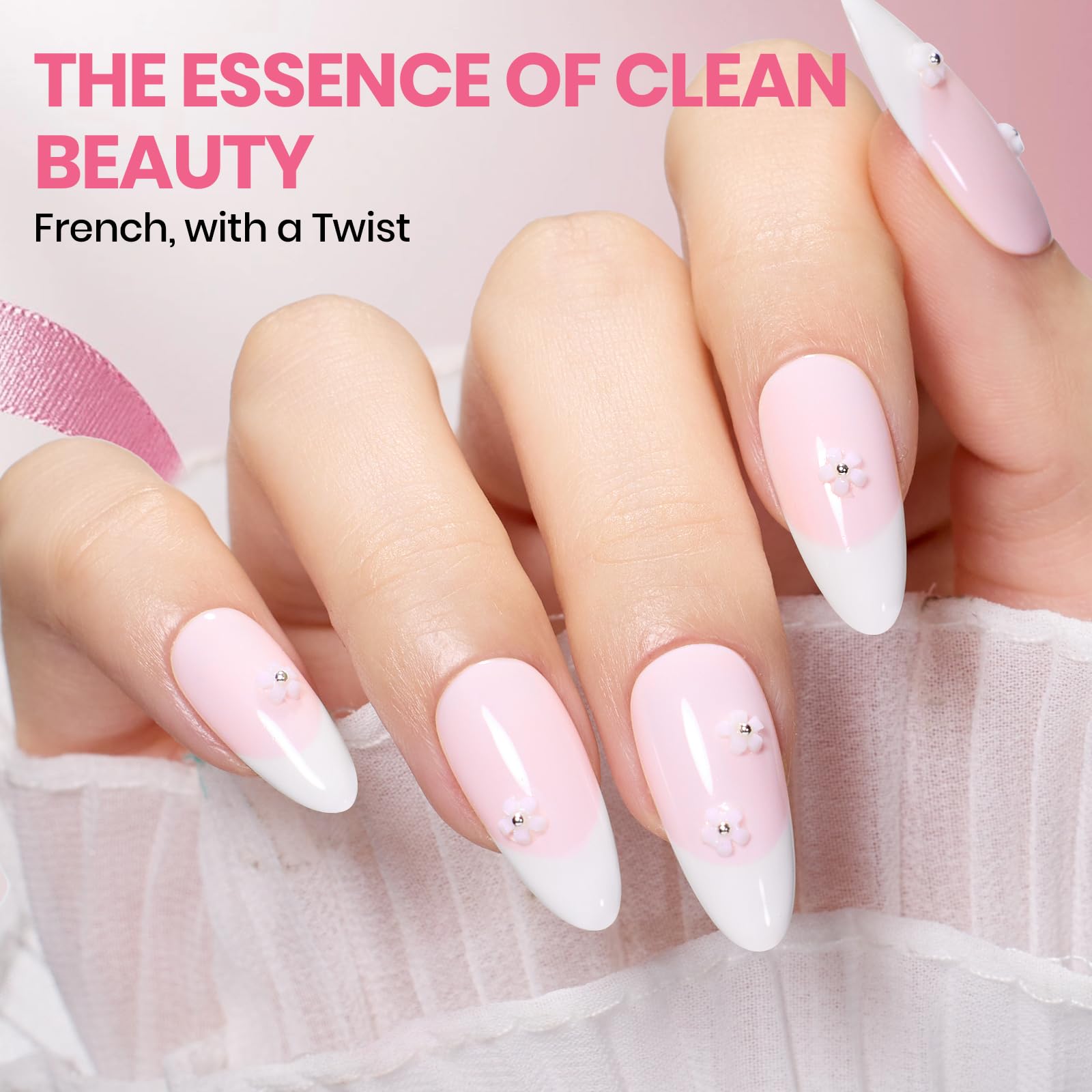 Beetles French Tip Gel Polish - Blush Moonlight 15ML with French Tip Stickers Hema Free