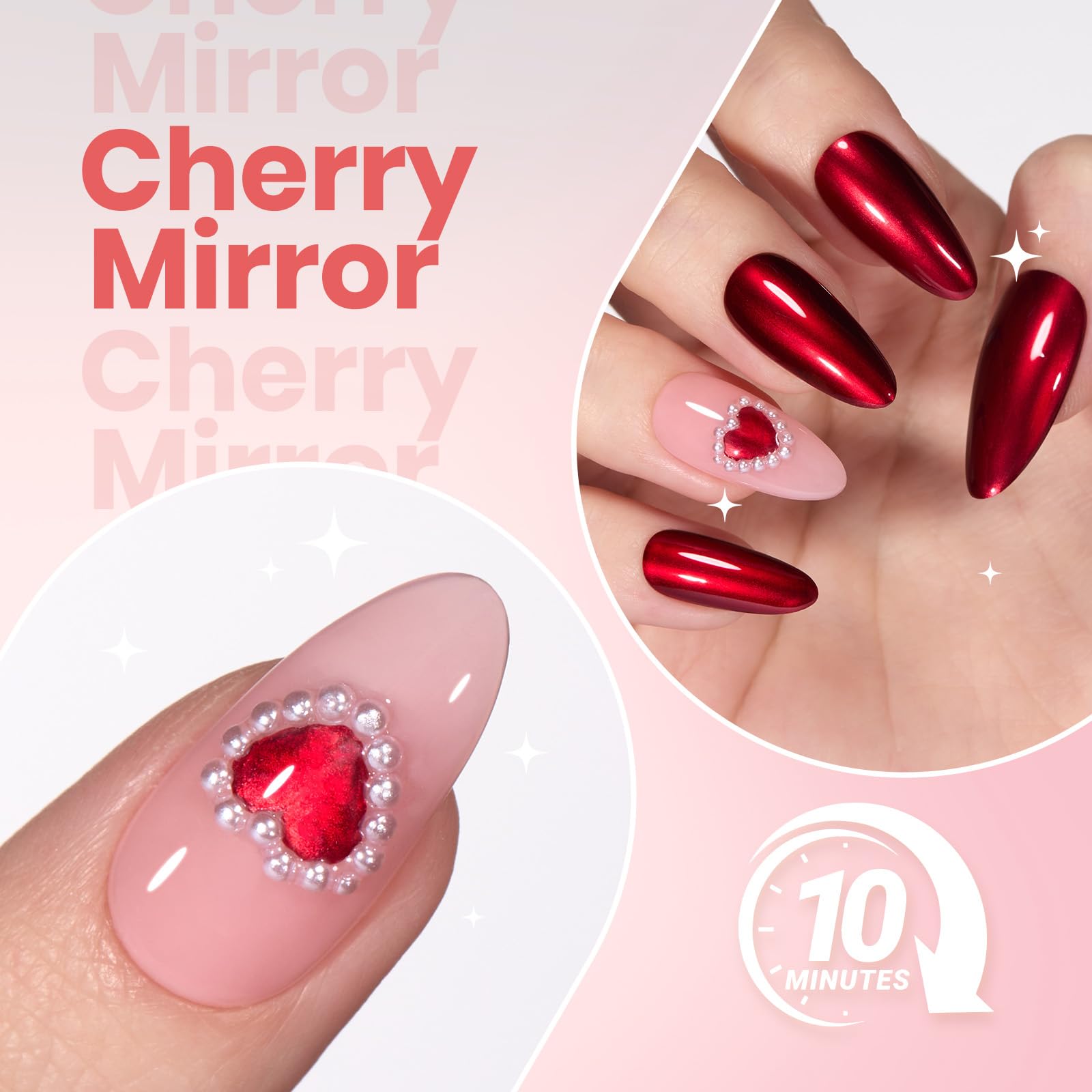 Beetles Red Chrome Nail Polish - Cherry Mirror Chrome Nail Polish Metallic Effect Quick-Drying Glossy
