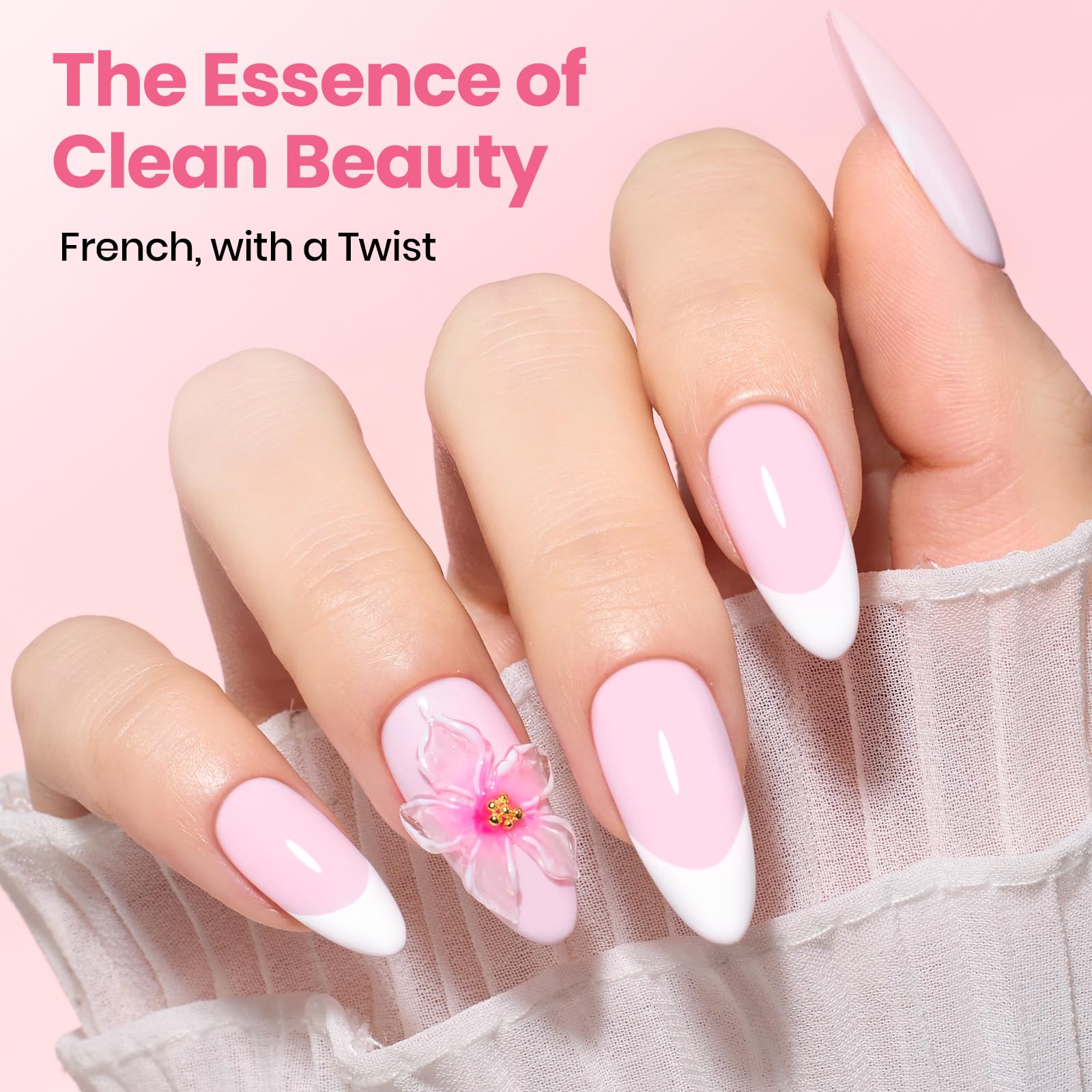 Beetles Pastel Gel Polish Set - Petal Ivory, 4Pcs White & Pink Gel Nail Polish with Base Coat Top Coat, Soak Off UV LED Lamp French Nails Art for Spring Nails