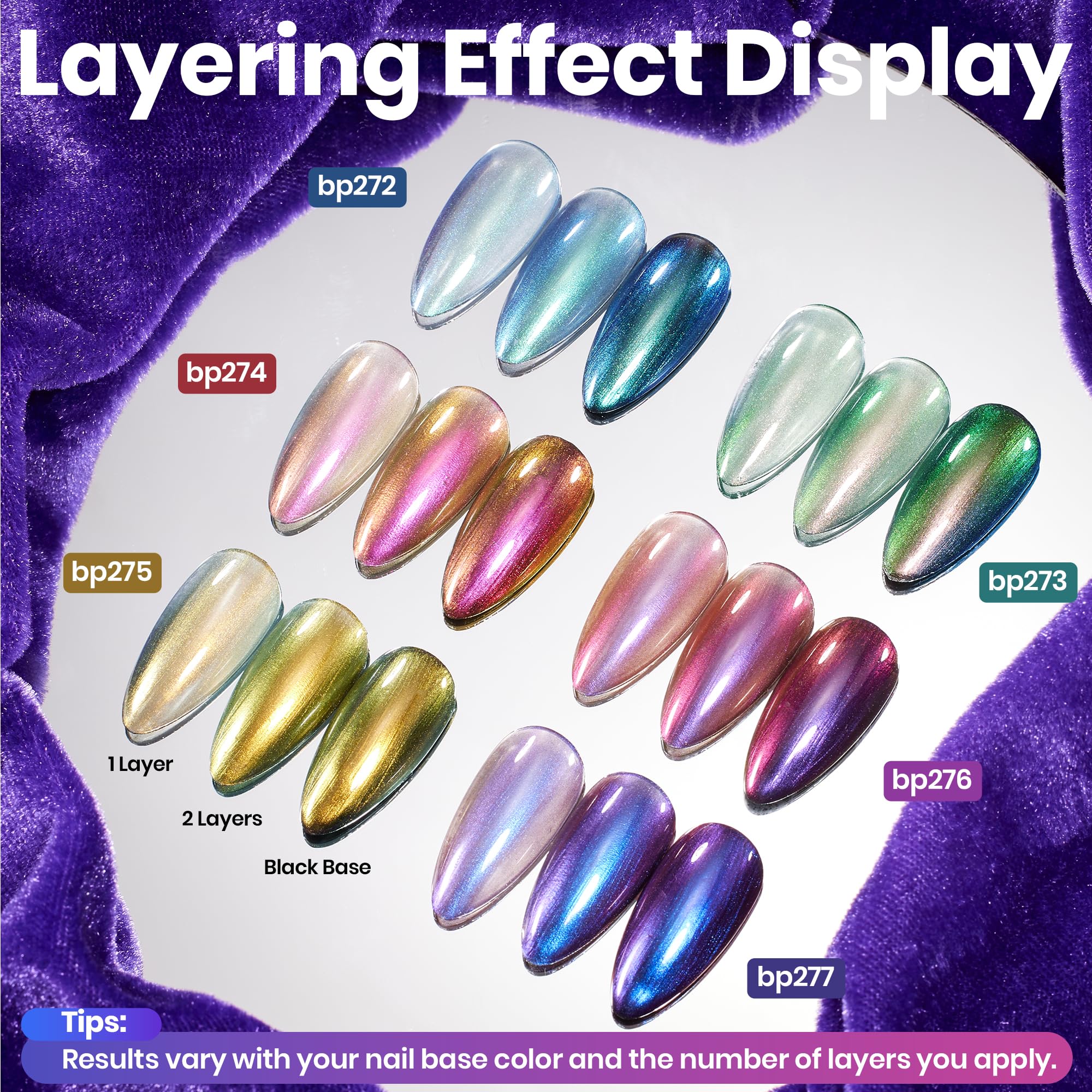 Beetles Chrome Nail Polish Set - Spring Nails Chameleon Holographic Ember 6 Colors Air Quick Fast Dry Metallic Nail Polish