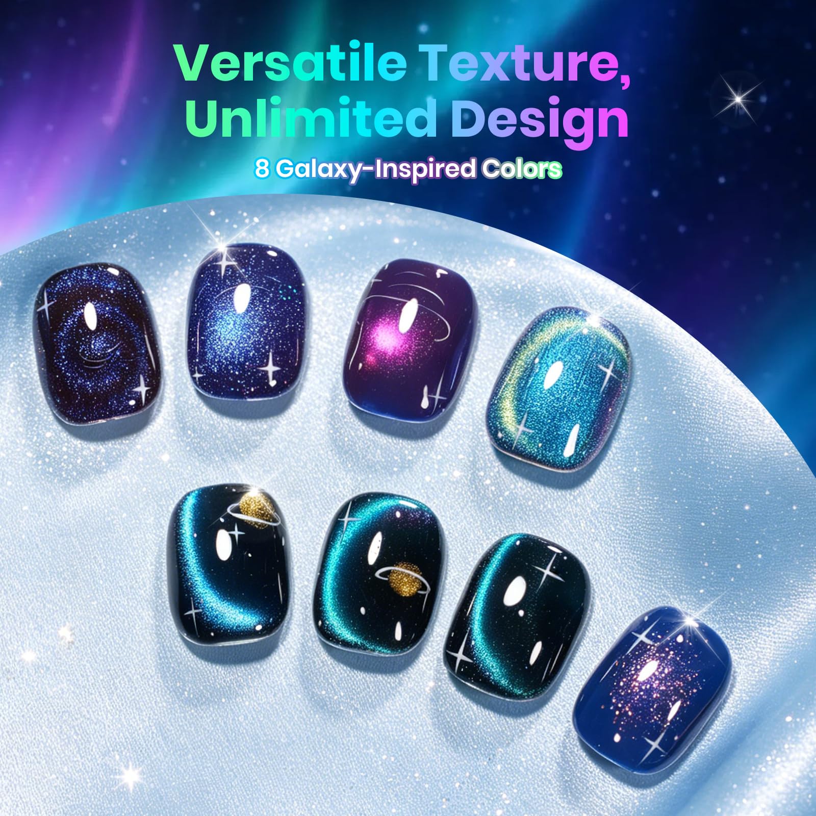 Beetles Starborn Galaxy 8 Colors Cat Eye Gel Polish Set Magnetic Blue Purple Shimmer