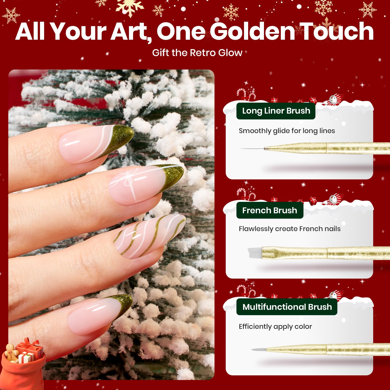 Beetles Christmas Nail Art Brushes 6pcs – Golden Gleam Nail Art Tools Liner Brushes for Nails