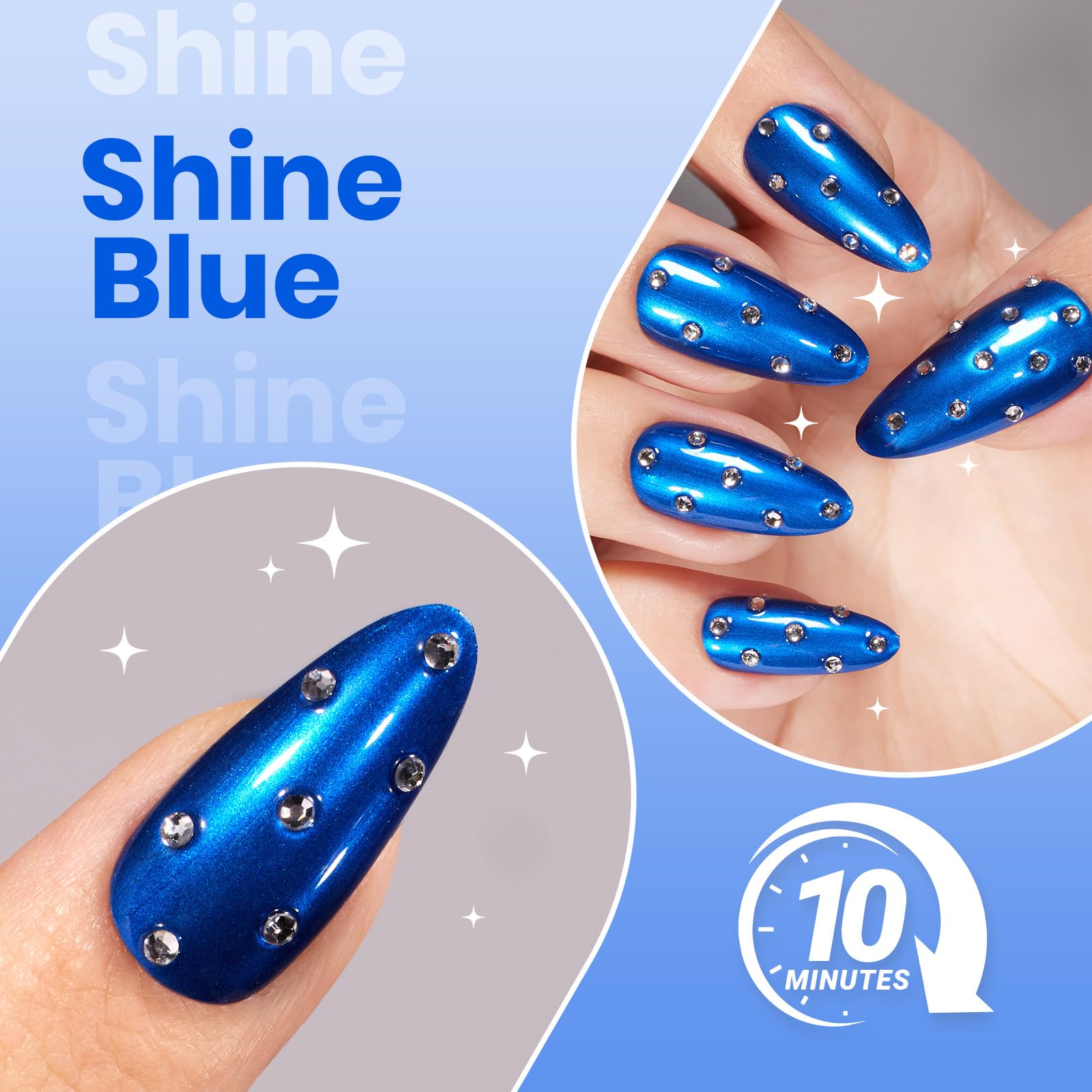 Beetles Blue Mirror Nail Polish - Shine Blue 15ml Chrome Nail Polish Metallic Effect Quick-Drying Glossy Finish Easy Application