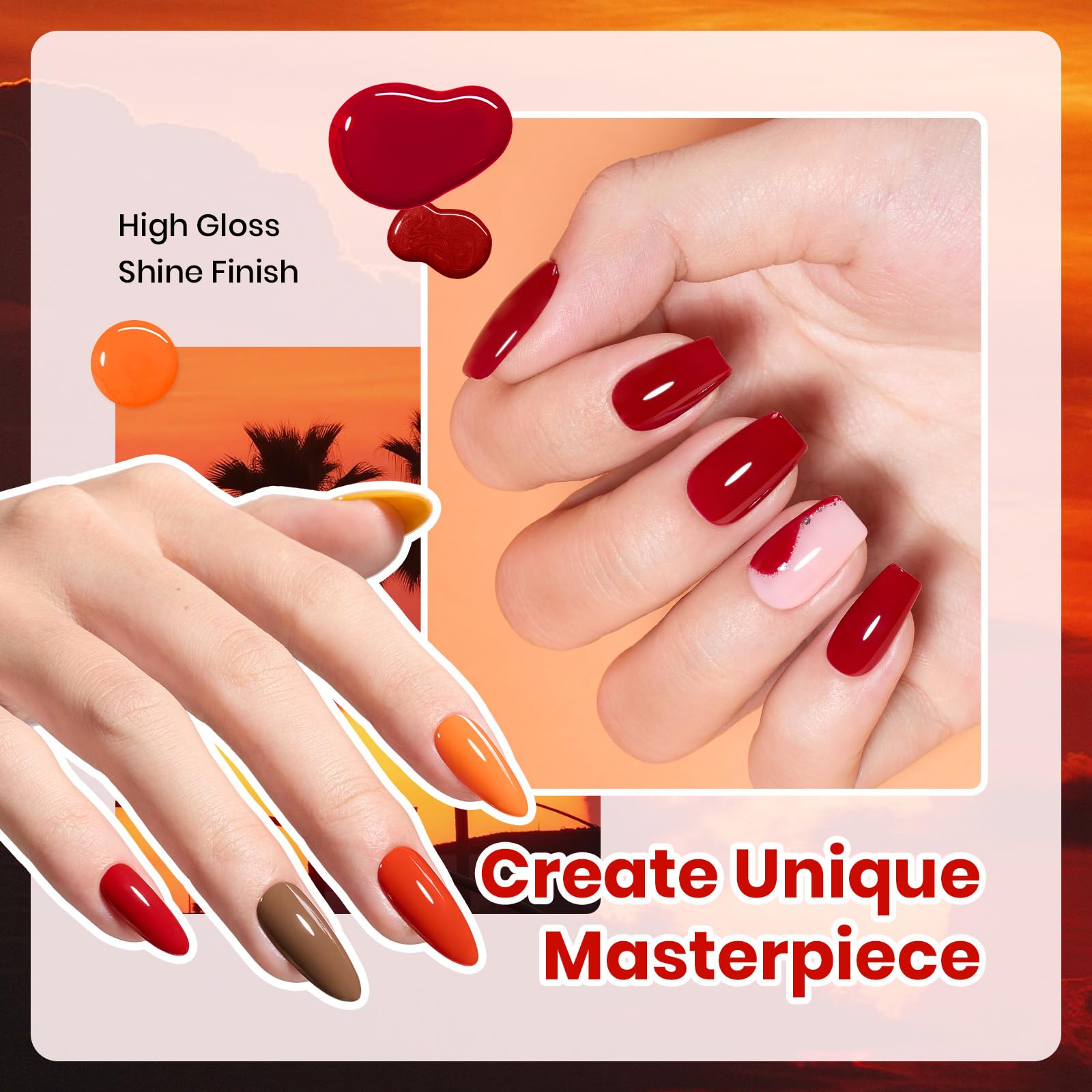 Hema-free Autumn Dusk - 6 Colors Burgundy Orange Brown Dark Red Yellow Fall Gel Nail Polish Set