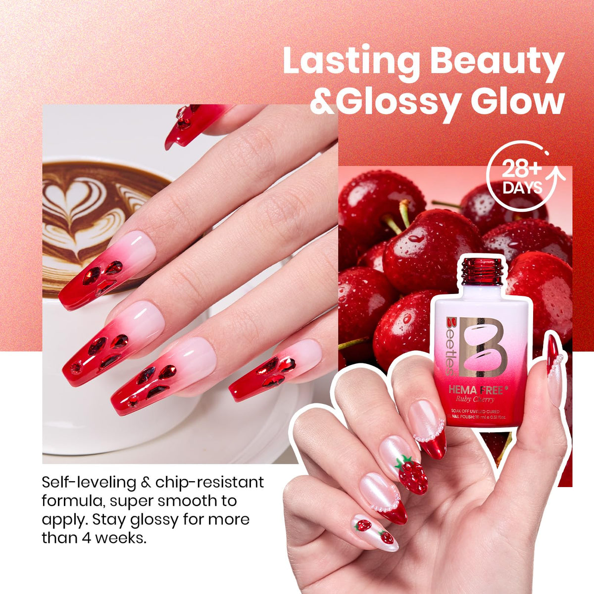 Beetles Ruby Cherry Jelly Red Gel Nail Polish 15ML Full Size Neutral Sheer