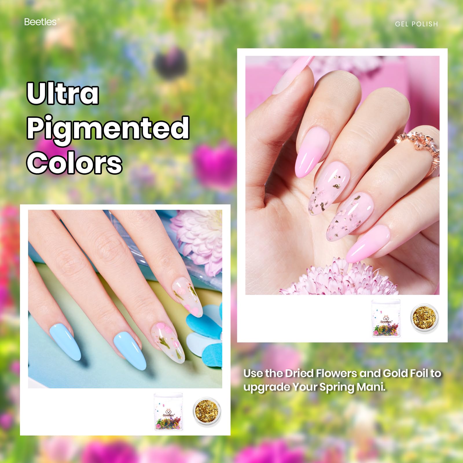 Embrace Nature With Dried Flower And Gold Foil- 20 Colors Gel Nail Polish Summer Nails Set