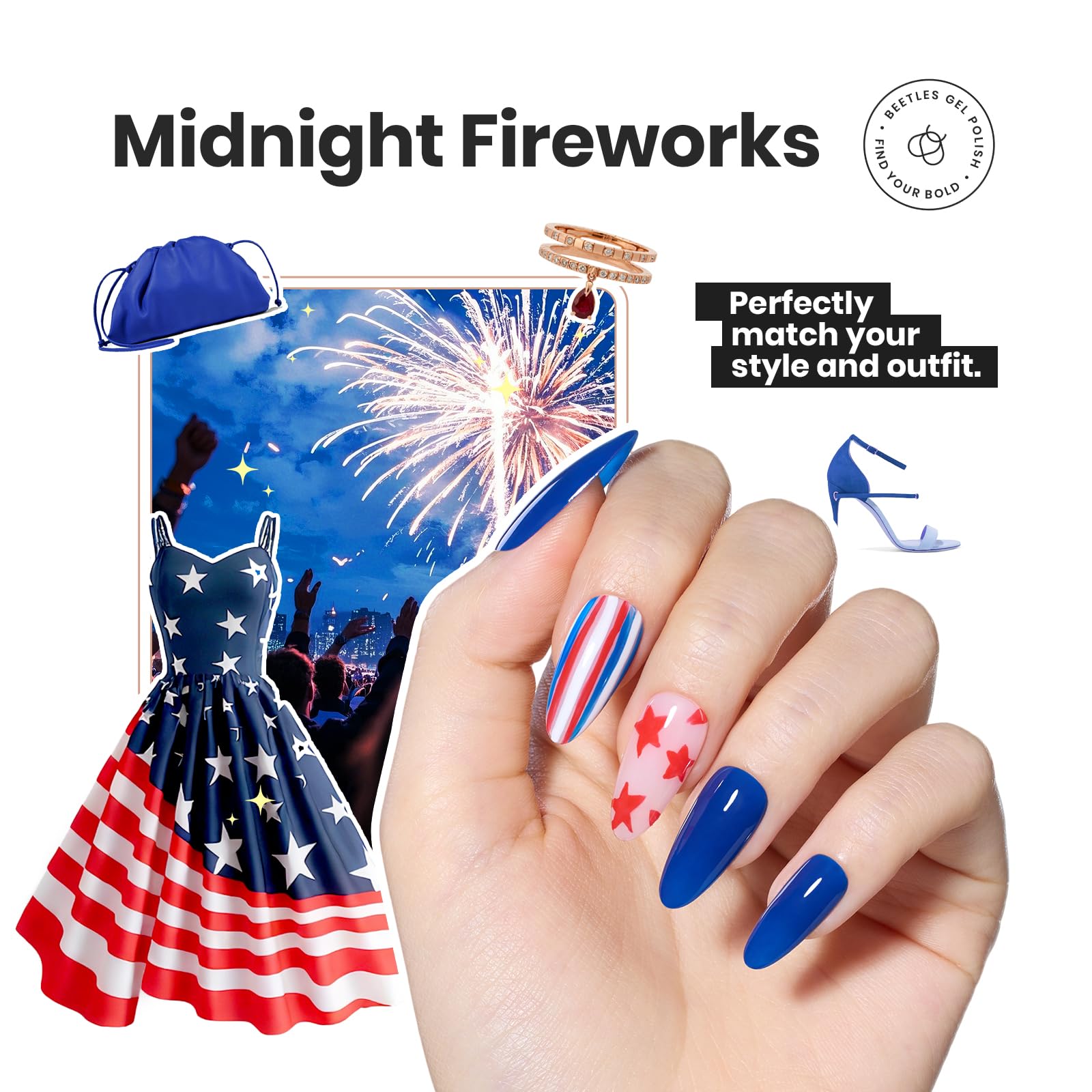 Midnight Fireworks - 6 Colors Red White and Navy Blue Fireworks Gel Nail Polish