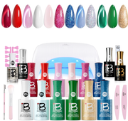 Beetles Stay Shining Festive Magic HEMA-FREE TPO FREE Gel Nail Kit with UV Light, DIY Salon-Quality at Home