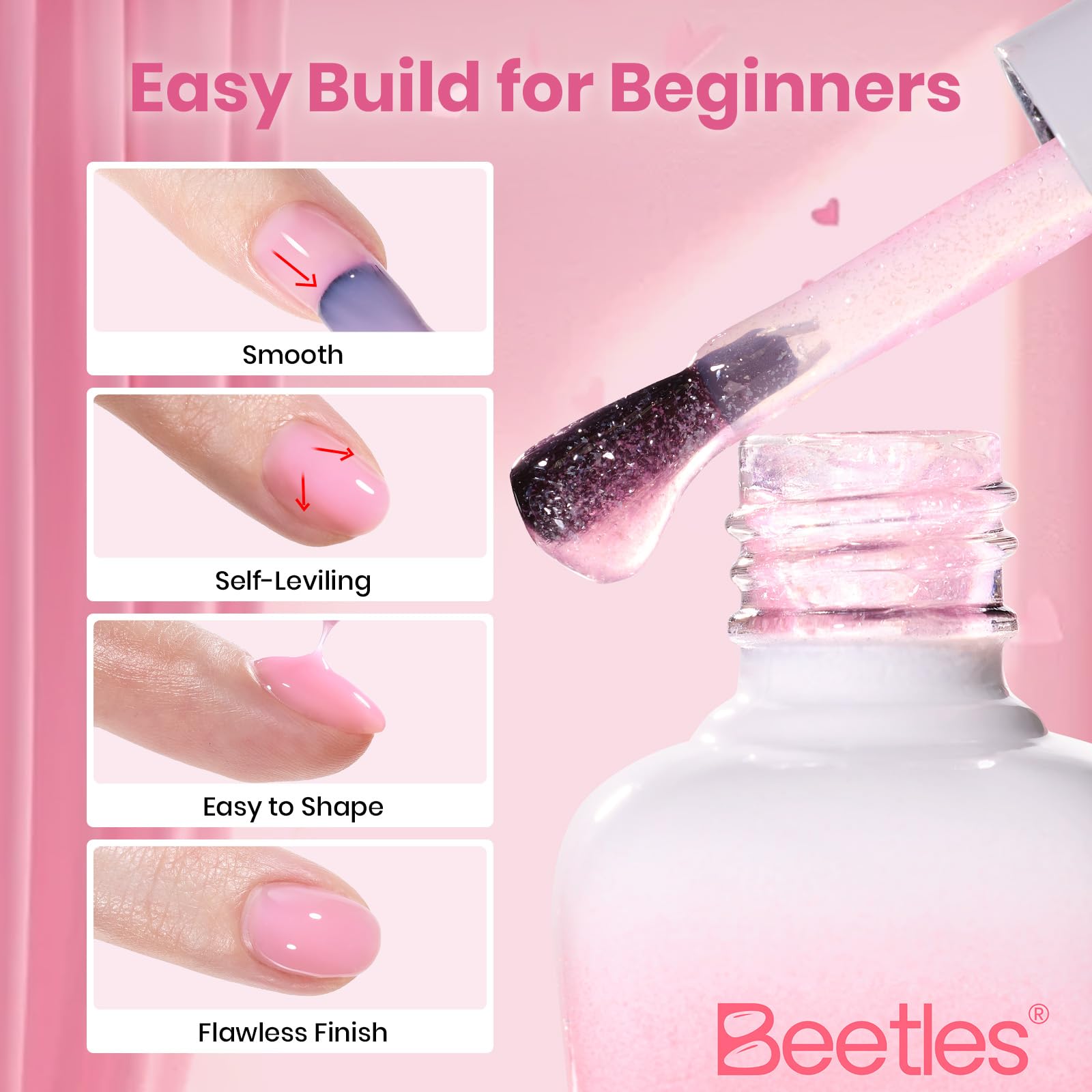 Beetles Valentine Nails: Blush Charm Valentine's Edition Builder Gel Kit with Mini Nail Lamp