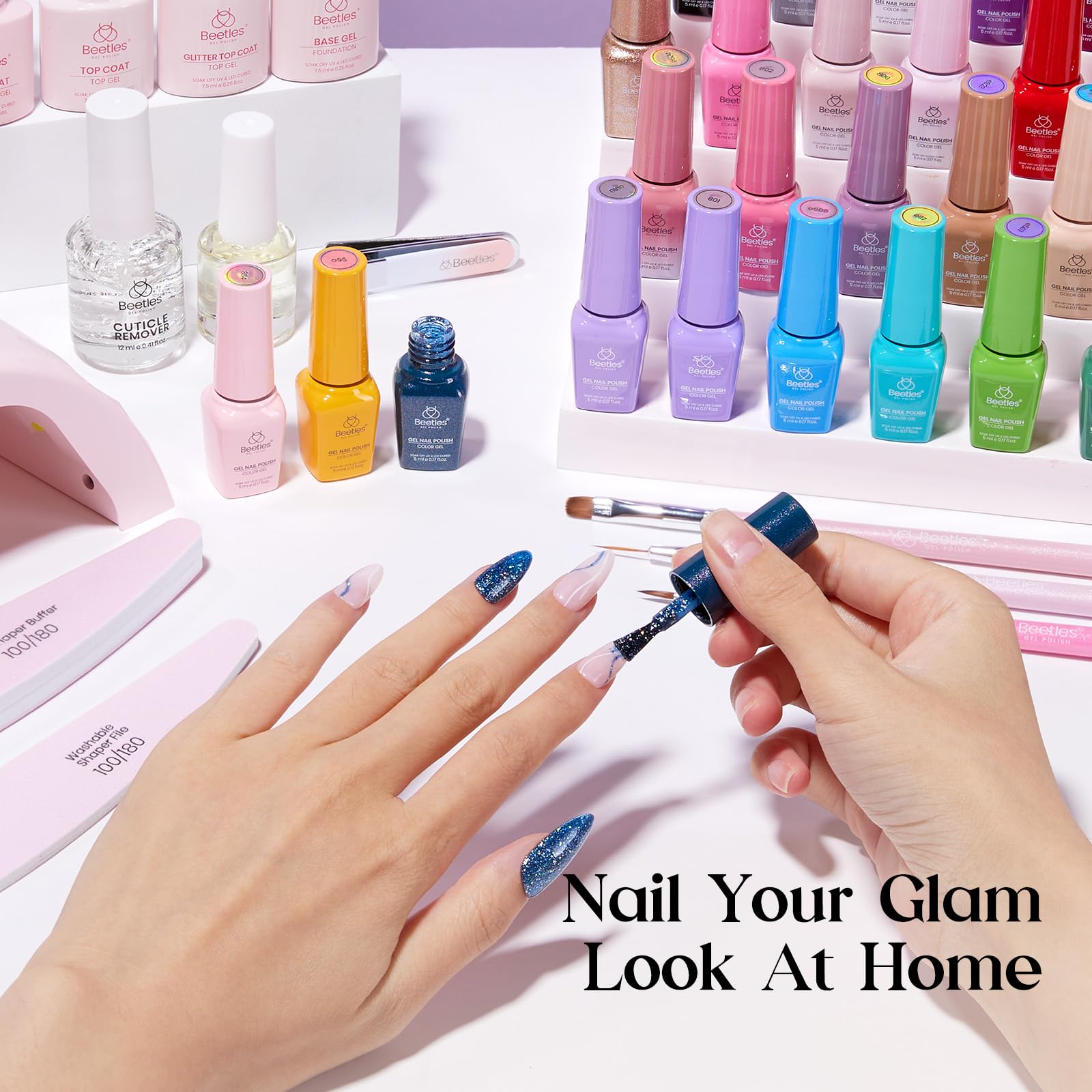 Beetles Gel Nail Starter Kit Seasonal Whispers 35  Colors 68 Pcs With UV Light All-in-One Mani Set
