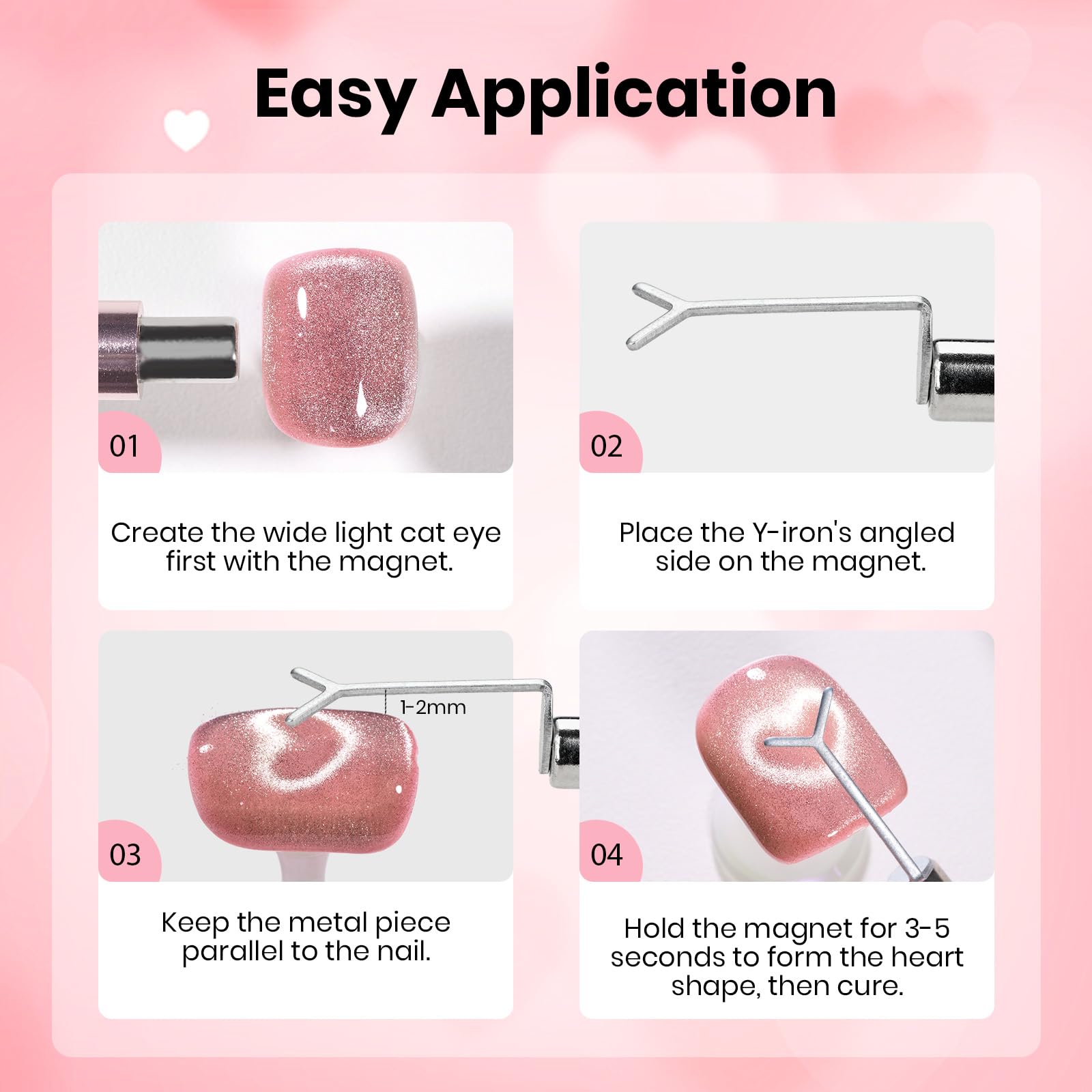 Beetles Heartbeam Pink Gel Nail Polish - 15ML Valentine Nails Pink Cat Eye Glitter Nail Polish