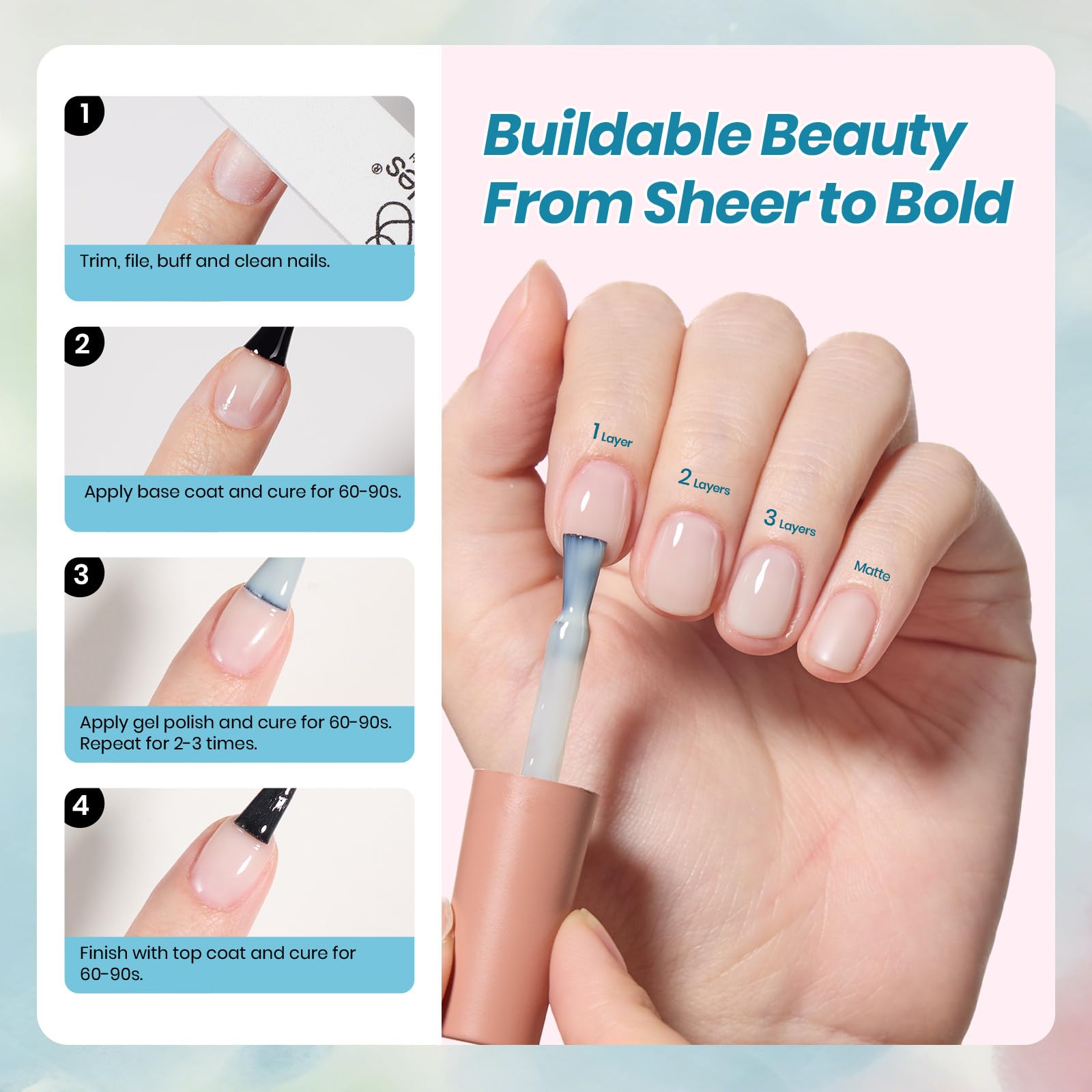 Beetles Juicy Shine Set 6 Colors Jelly Gel Nail Polish Kit Nude Pink Green Blue Summer Nails