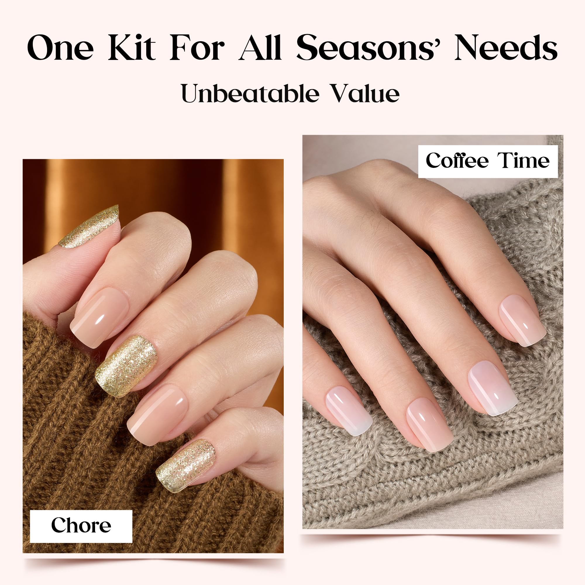 Beetles Press On Nails Kit - Caramel Drift | 360Pcs 12 Colors Short Square Press On Nails