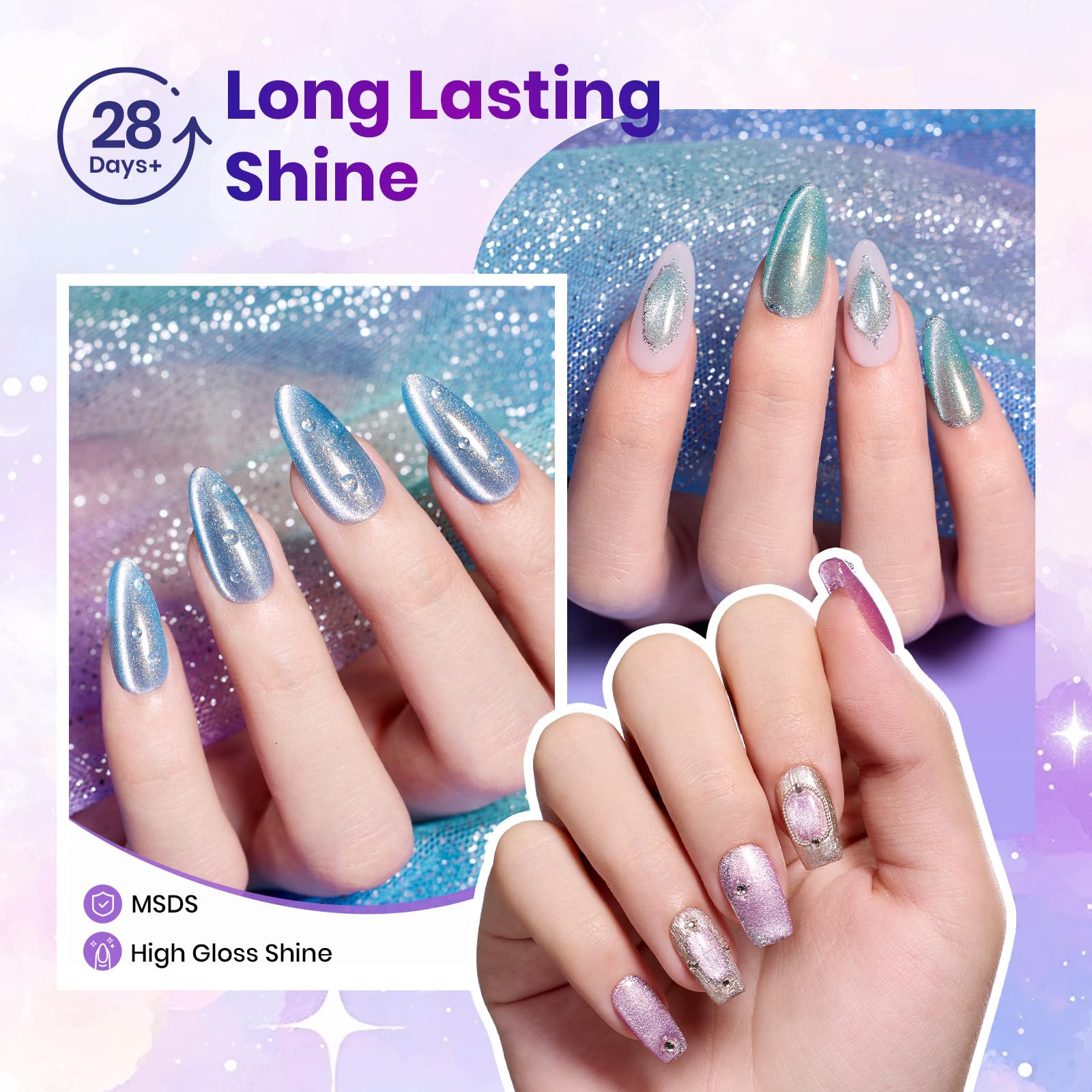 Beetles Gel Nail Polish Summer Nails Stardust Whisper 6 Colors 15ML Pink Blue Purple Cat Eye Glitter Velvet Gel Magnet