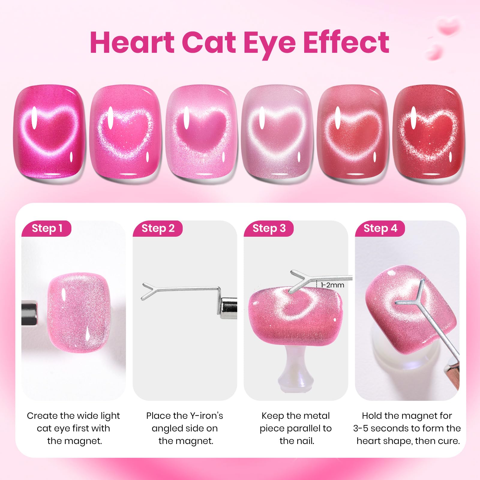 Beetles Love Signal Pink Gel Nail Polish Set - 6 Colors Valentine Nails Pink Cat Eye Glitter Gel Polish Kit