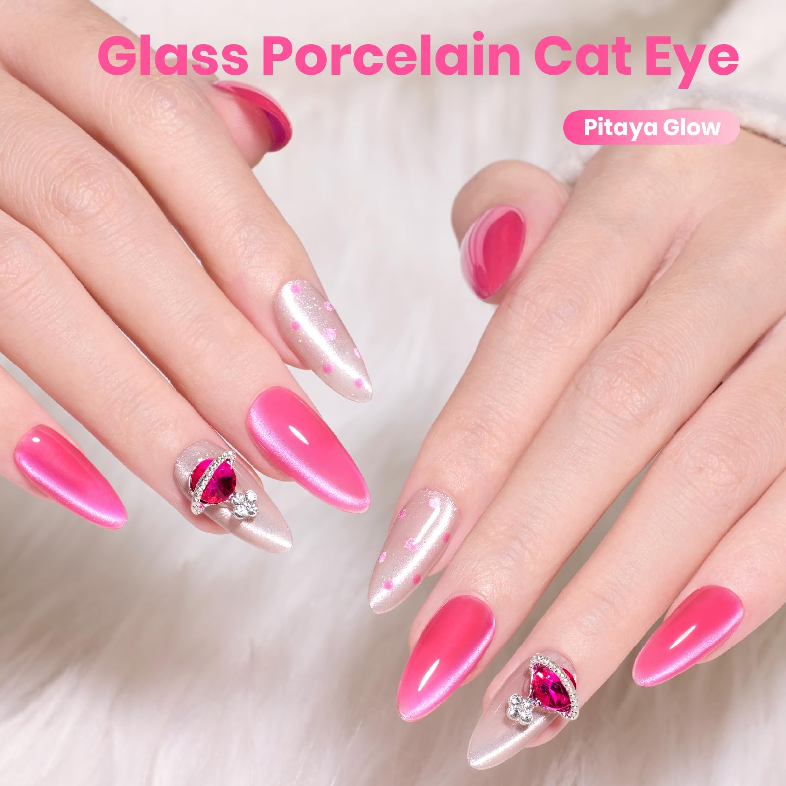 Beetles Pitaya Glow Pink Cat Eye Gel Nail Polish - 15ML Glitter Pink Cat Eye Spring Gel Polish Magnetic Shimmer