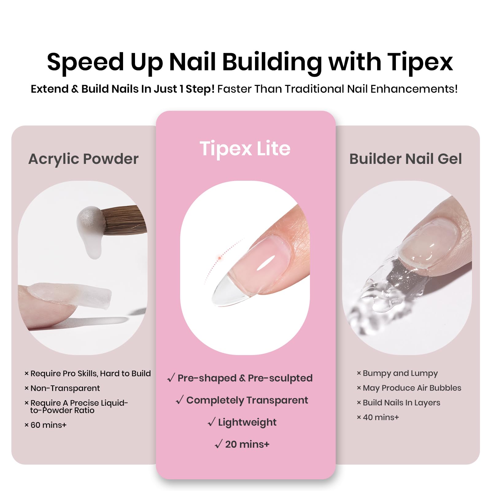 Beetles Tipex Lite Apex Nail Tips - Almond Medium 256pcs 16 Sizes