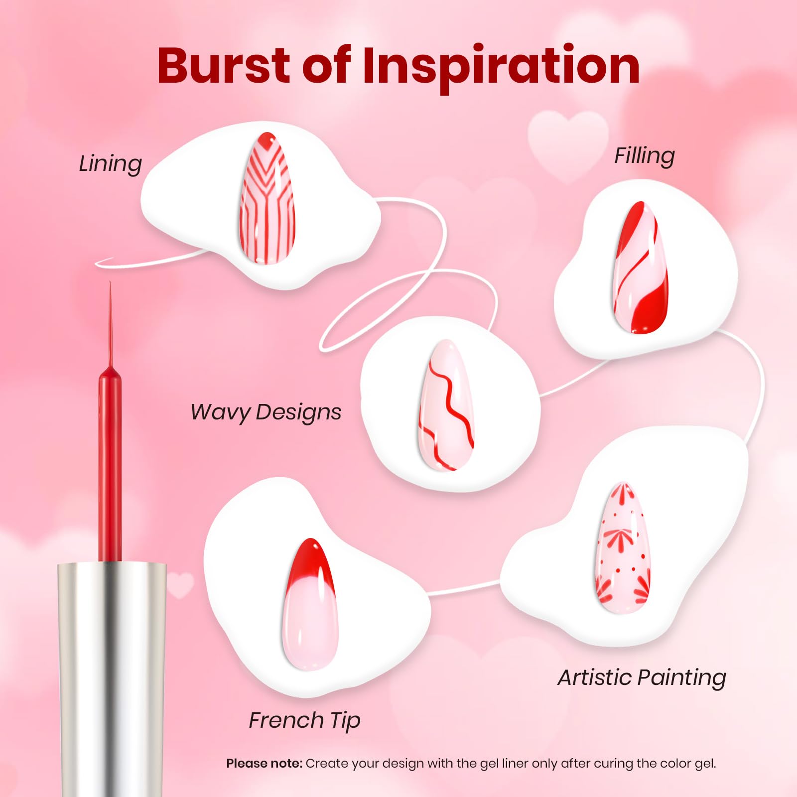 Beetles Valentine Nails Must-Have - 7ml Red Gel Liner Polish for French Tip Swirl Nail Art