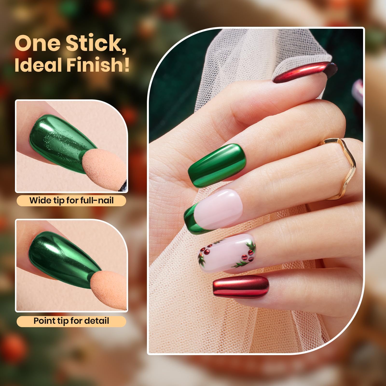 Beetles Chrome Nail Powder Christmas 2 Colors Mirror Effect Red Green Metallic Cromer Powder for Nail
