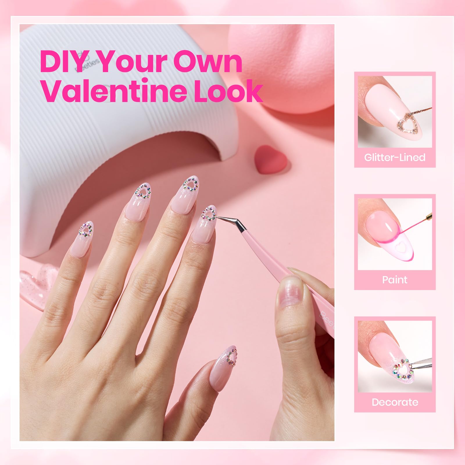 Beetles Tipex Lite Valentine Nails Tips - 16 Sizes 256pcs Heart Cutout Pre-Built Apex Almond Medium