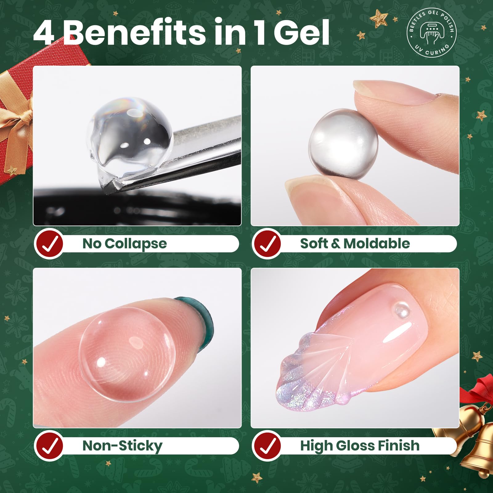 Beetles 3D Gel Nail Art Kit-Christmas Limited 3D Nail Art 4 Colors Clear Pink White Sculpting Gel