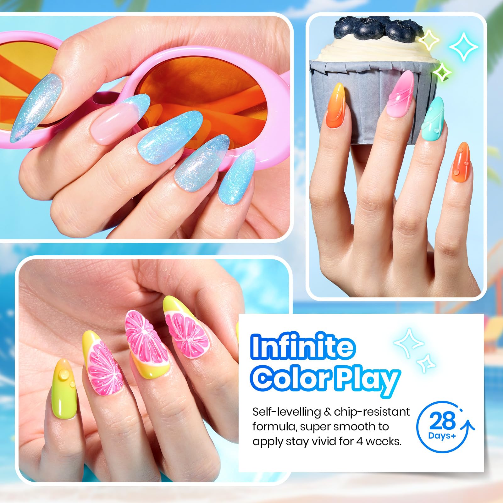 Beetles Tropical Bloom High Pigmented Colors 20 Colors Summer Gel Polish Set With Base Coat & Top Coat