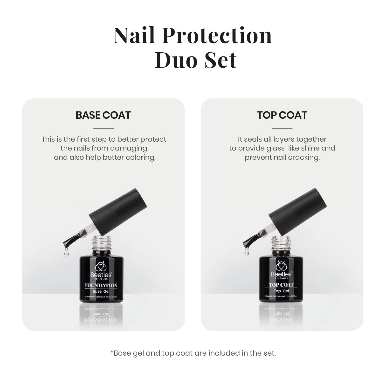 Black White Colors - 4Pcs White Black Gel Polish Set with No Wipe Top&Base Coat Nail Polish Set