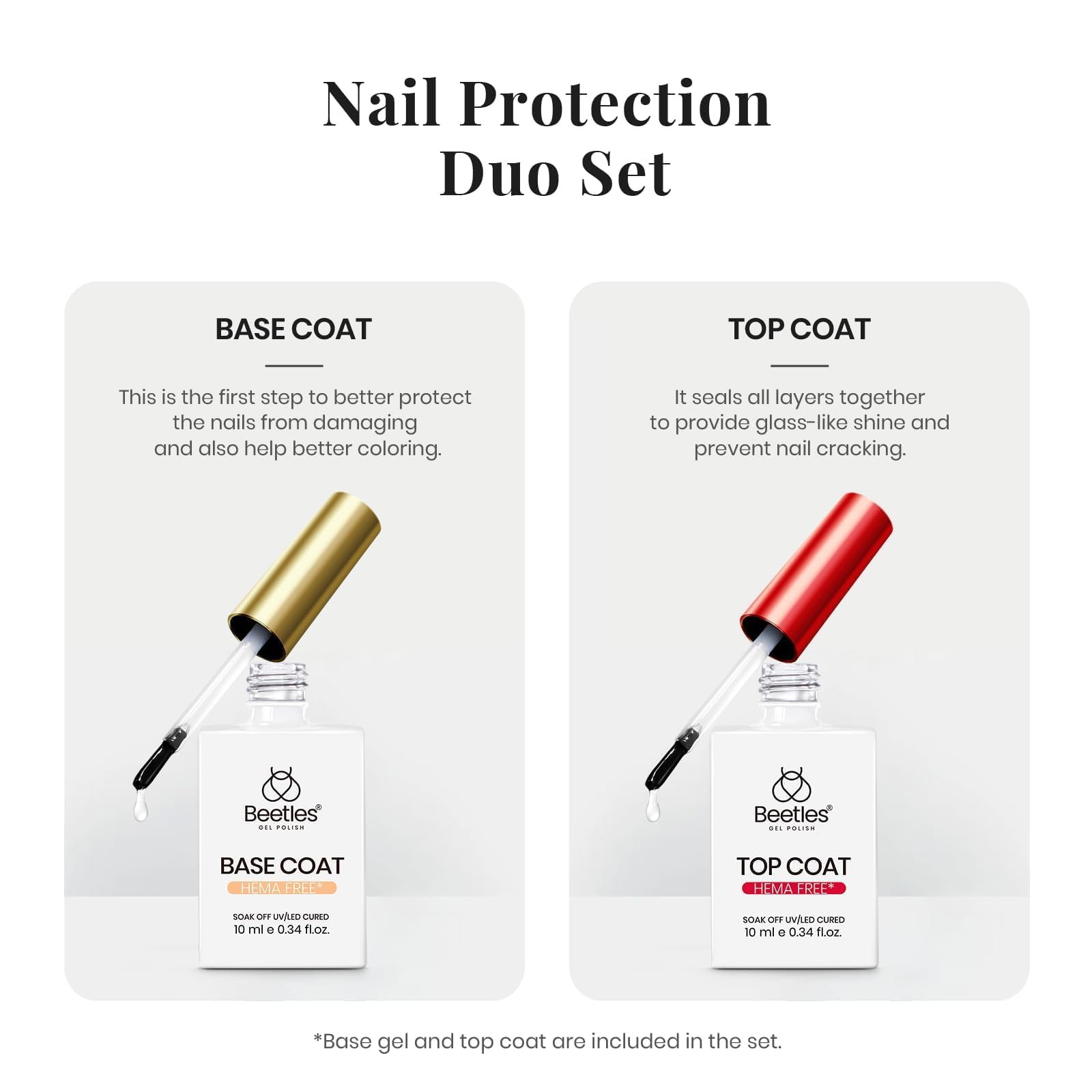 Beetles Black White Gel Polish Kit - Ink Snow Twins Collection, 4pc 10ML French Nail Kit Hema-Free Black and White Colors