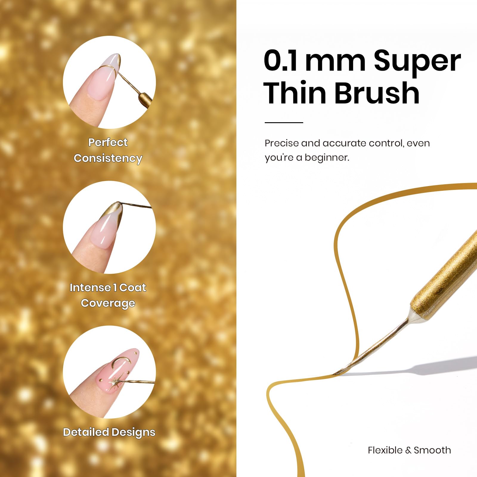Beetles Metallic Gold Gel Liner 7ml French Tip Gel Nail Polish