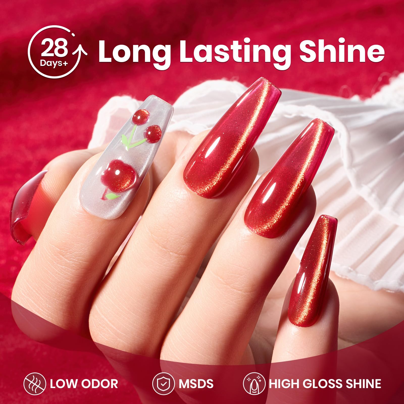 Twilight Toast - 15ML Cherry Red Glass Magnetic Cat Eye Glitter Gel Nail Polish